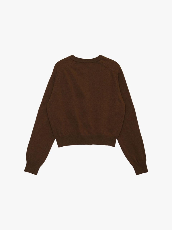 ROUND-NECK WOOL CARDIGAN_BROWN