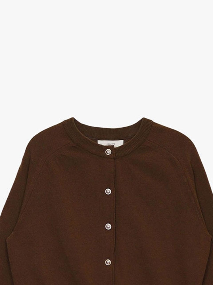 ROUND-NECK WOOL CARDIGAN_BROWN