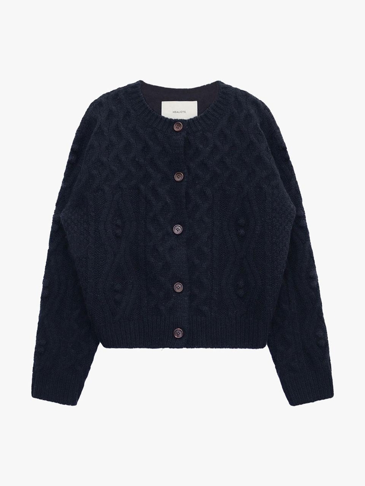 WOOL CABLE KNIT CARDIGAN_NAVY