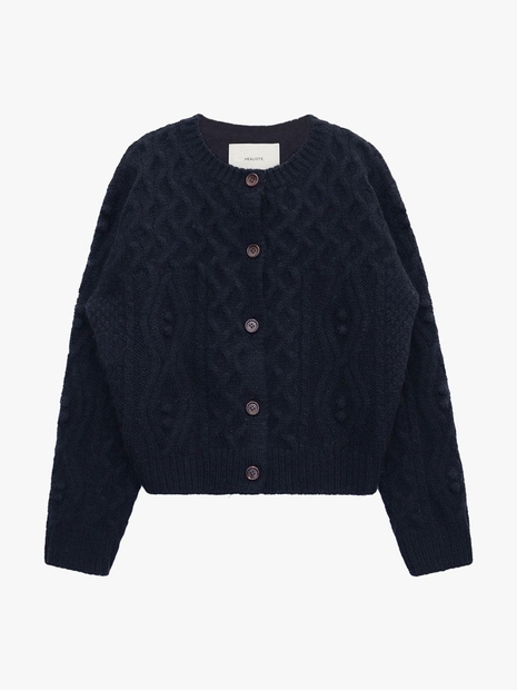 WOOL CABLE KNIT CARDIGAN_NAVY