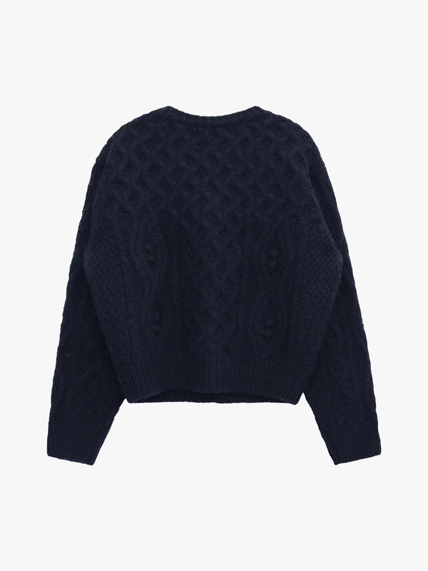 WOOL CABLE KNIT CARDIGAN_NAVY