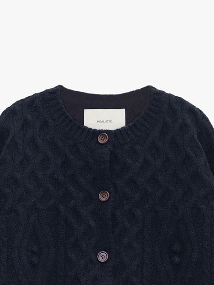 WOOL CABLE KNIT CARDIGAN_NAVY