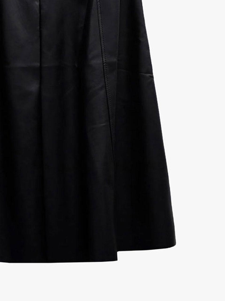 LEATHER FLARE LONG SKIRT_BLACK