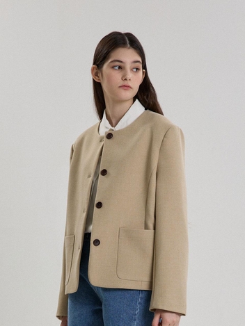 BERN COLLARLESS ROUND JACKET_BEIGE