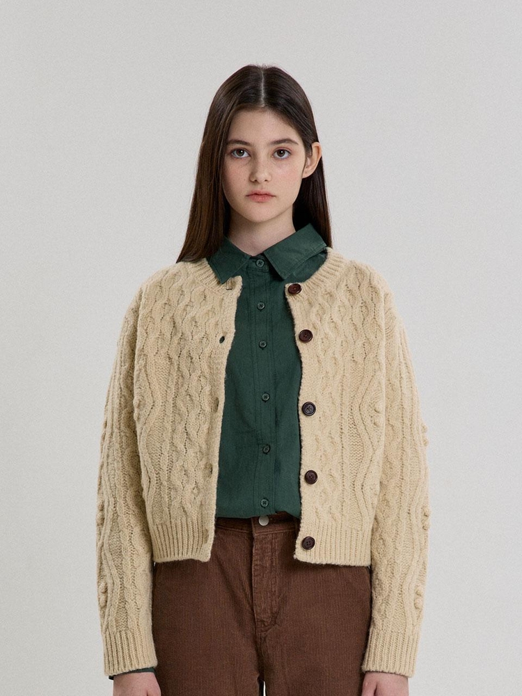 WOOL CABLE KNIT CARDIGAN_BEIGE