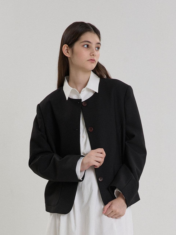 BERN COLLARLESS ROUND JACKET_BLACK