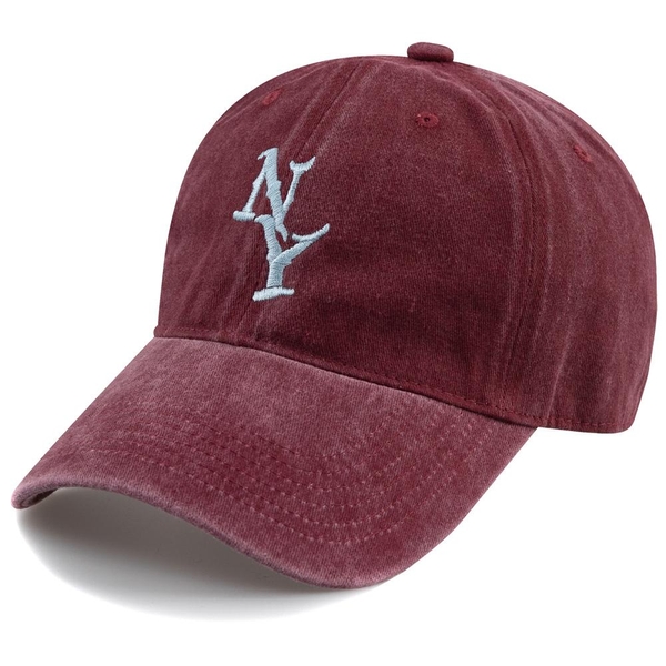 Vertical NY STONE WASHED CAP-BURGUNDY