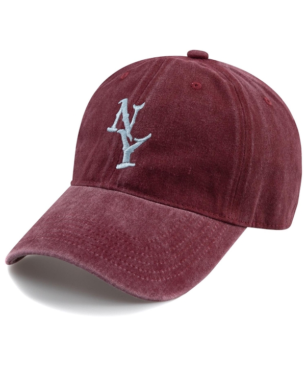 Vertical NY STONE WASHED CAP-BURGUNDY