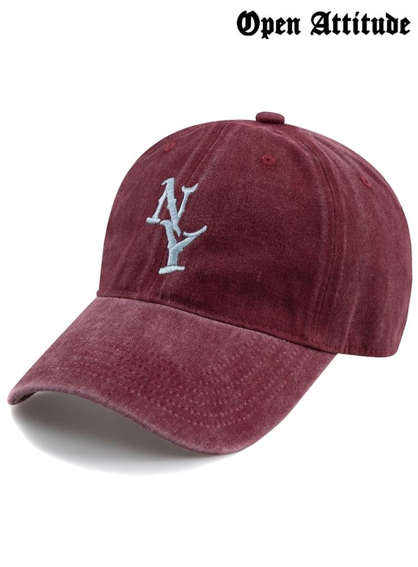 Vertical NY STONE WASHED CAP-BURGUNDY