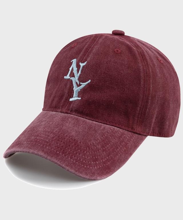 Vertical NY STONE WASHED CAP-BURGUNDY