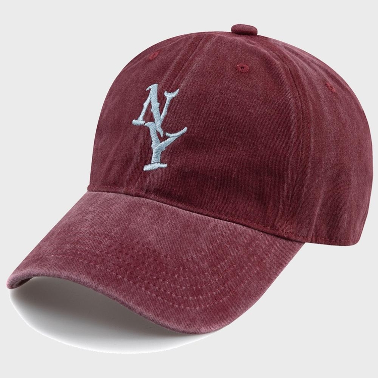 Vertical NY STONE WASHED CAP-BURGUNDY