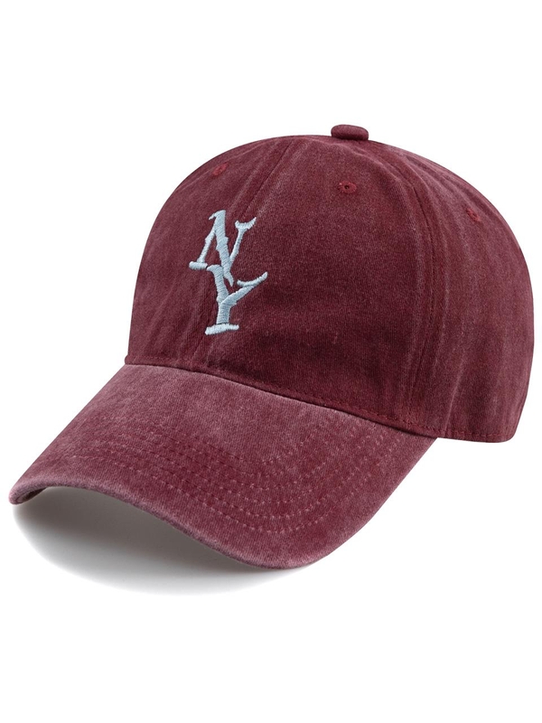 Vertical NY STONE WASHED CAP-BURGUNDY