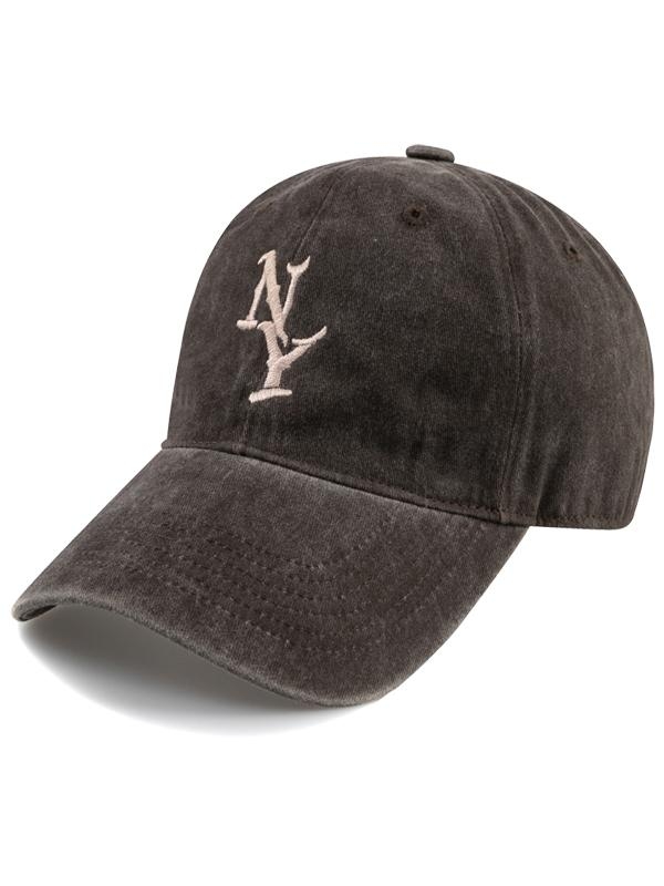 Vertical NY STONE WASHED CAP-BROWN