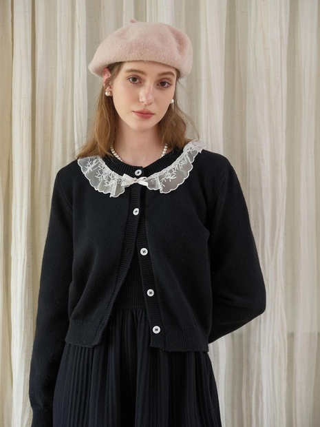 Cest_Black bow lace cardigan