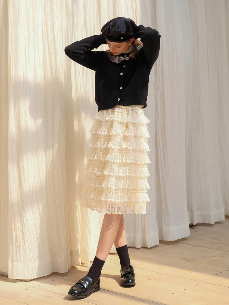 Cest_Flower sequin lace cake skirt