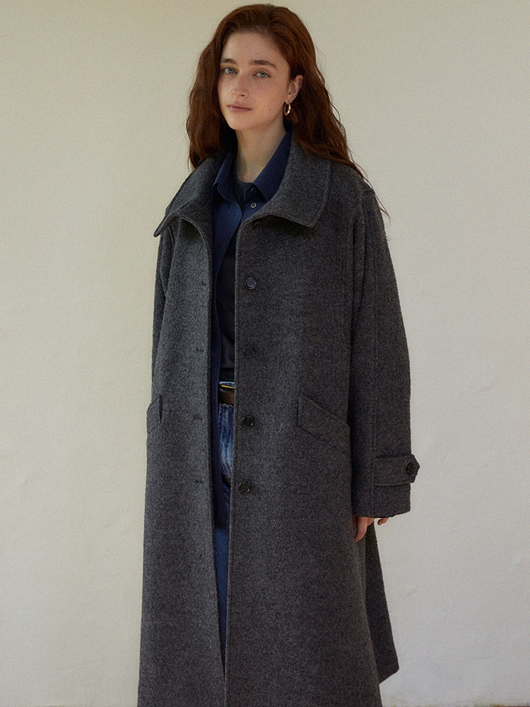 High neck wool long coat (charcoal)