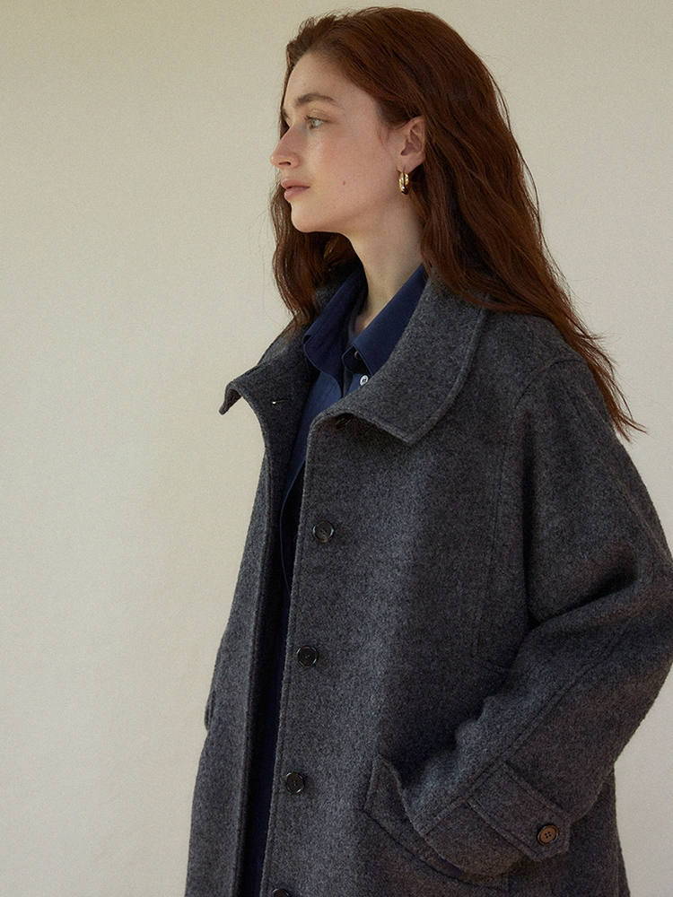 High neck wool long coat (charcoal)