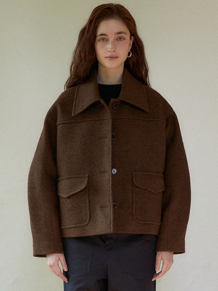 Alpaca balloon half coat (brown)