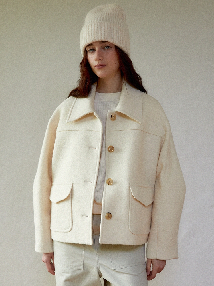 Alpaca balloon half coat (cream)