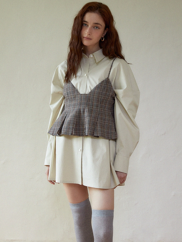 Boxy shirt onepiece (khaki beige)