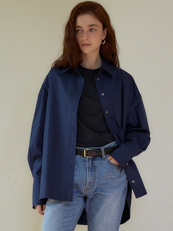 Side-wave boxy shirt (navy)