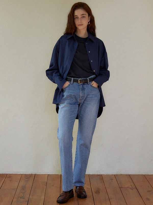 Side-wave boxy shirt (navy)