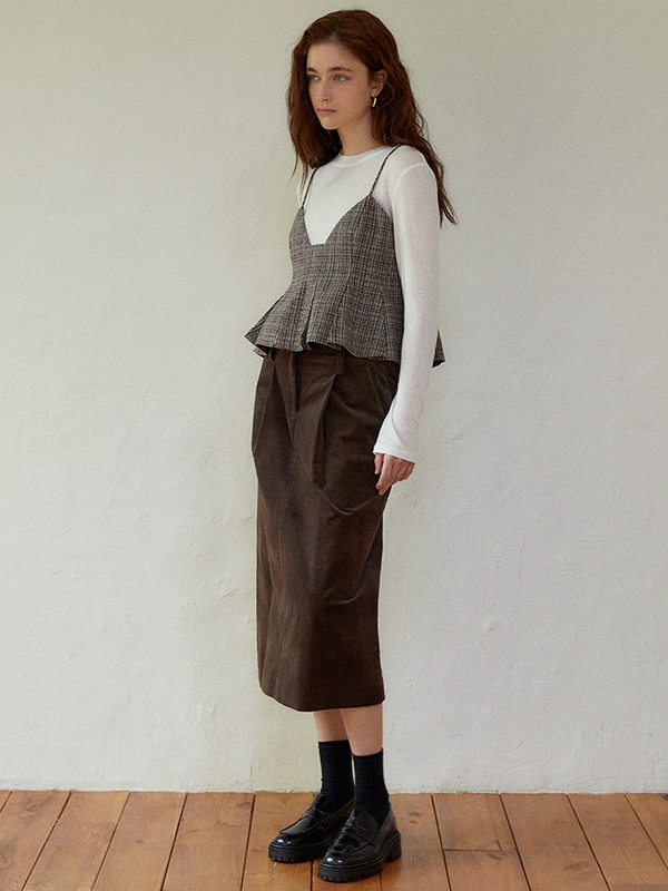 High waist pintuck skirt (brown)