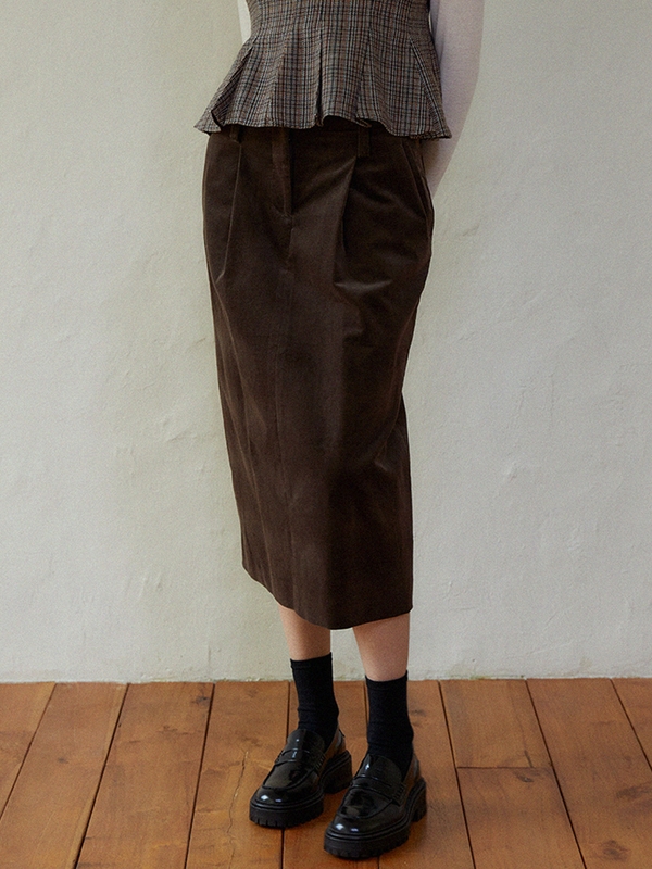 High waist pintuck skirt (brown)