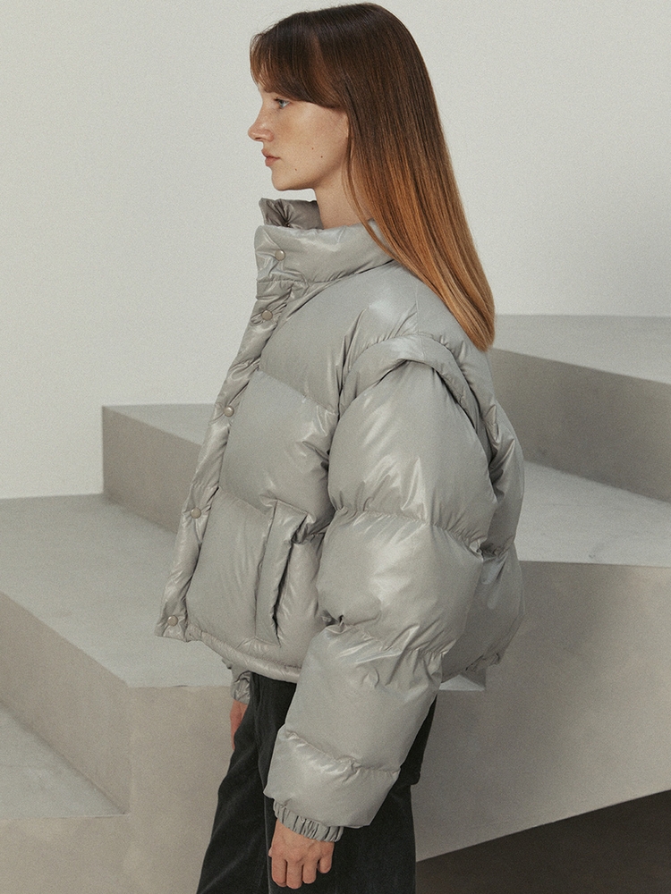 detachable vegan puffer jacket (light khaki)