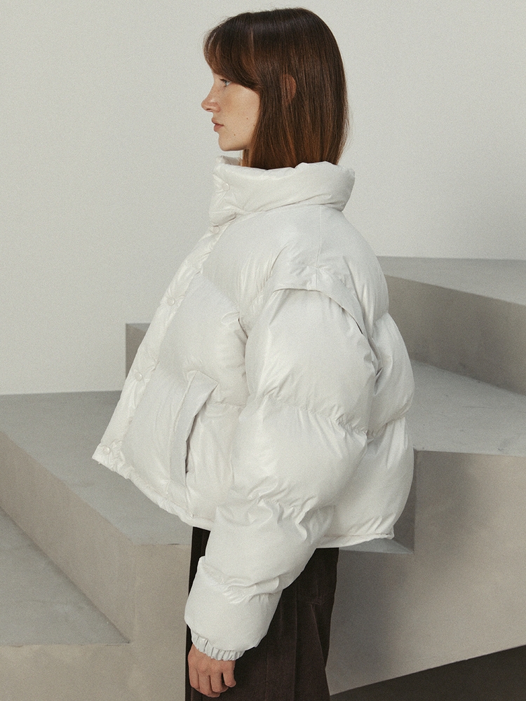 detachable vegan puffer jacket (ivory)