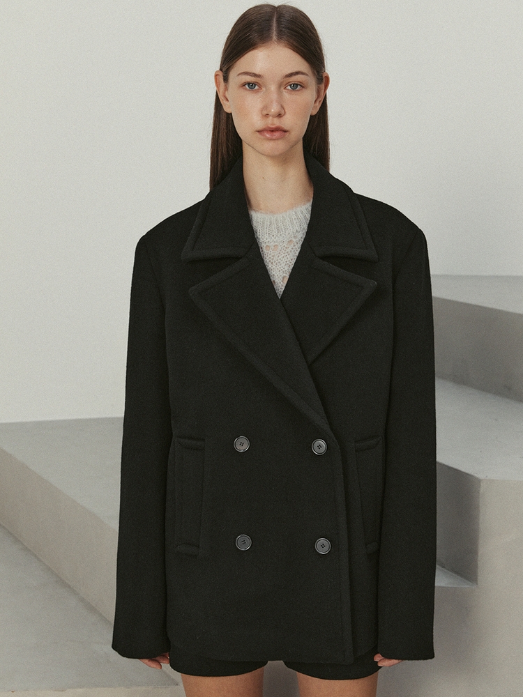 brushed wool half coat (black)