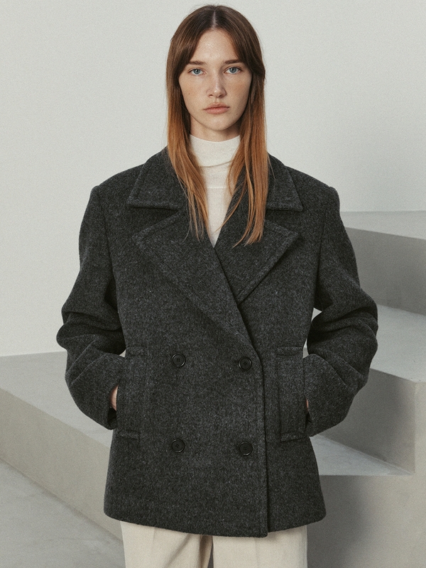 brushed wool half coat (charcoal)