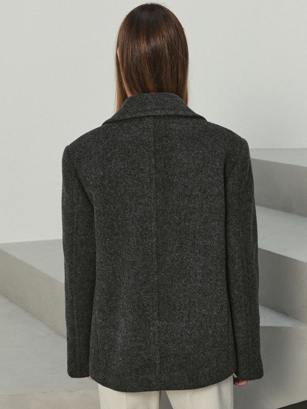 brushed wool half coat (charcoal)