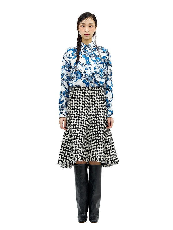 Godet Houndstooth Skirt