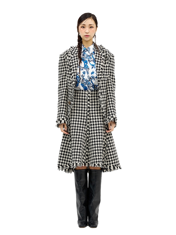 Houndstooth Fitted Jacket with Fringes