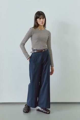 BUTTON POINT COTTON PANTS / NAVY