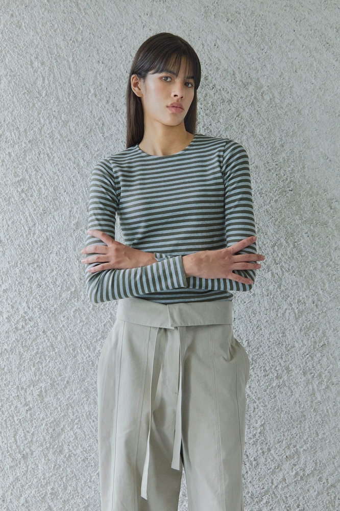 FOLDING WIDE PANTS WITH BELT / LIGHT KHAKI