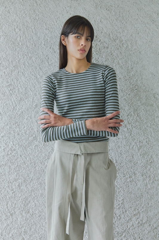 FOLDING WIDE PANTS WITH BELT / LIGHT KHAKI