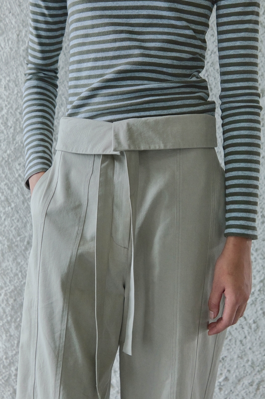 FOLDING WIDE PANTS WITH BELT / LIGHT KHAKI