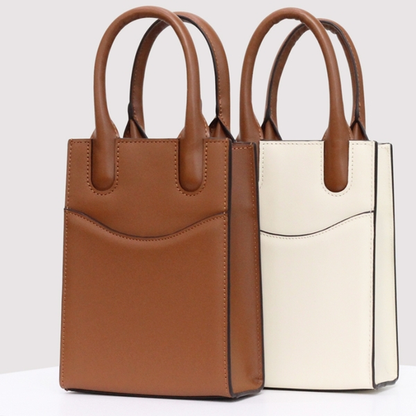 Wave cowhide tote bag Cream TanBrown