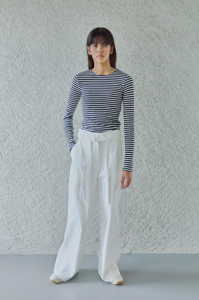 FOLDING WIDE PANTS WITH BELT / WHITE