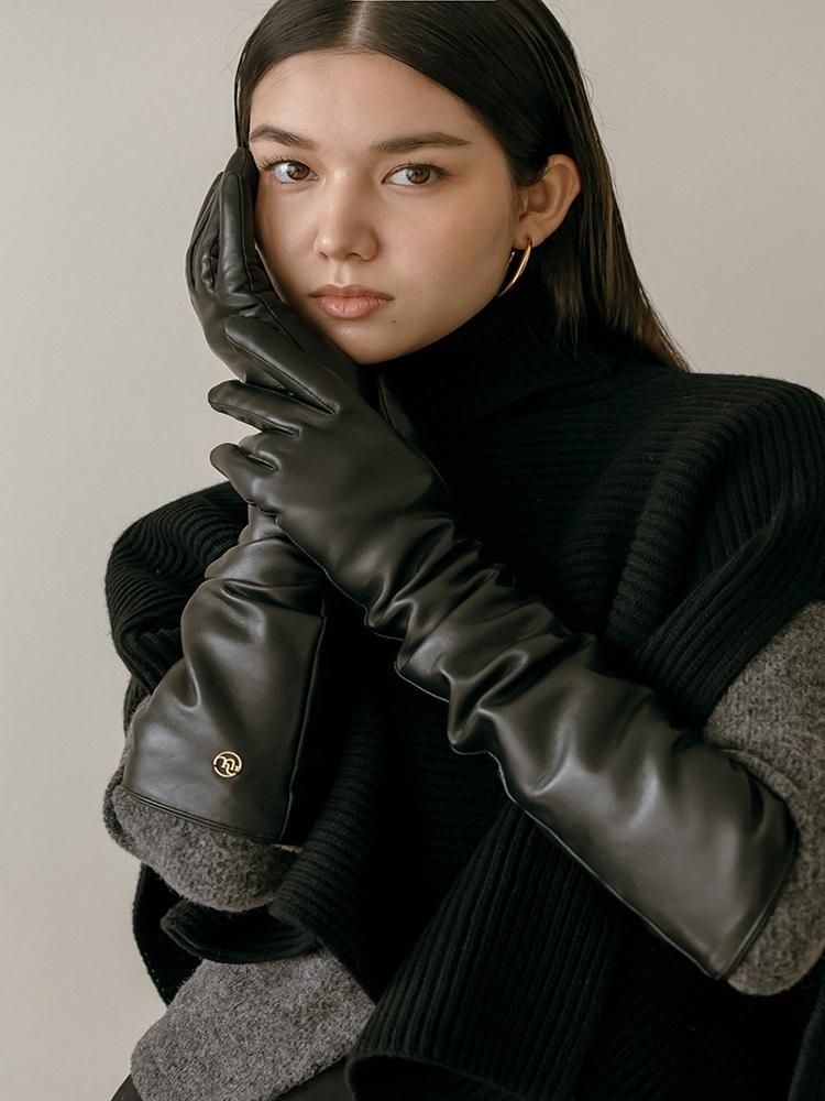 Tawny Lambskin Leather Gloves _ Black