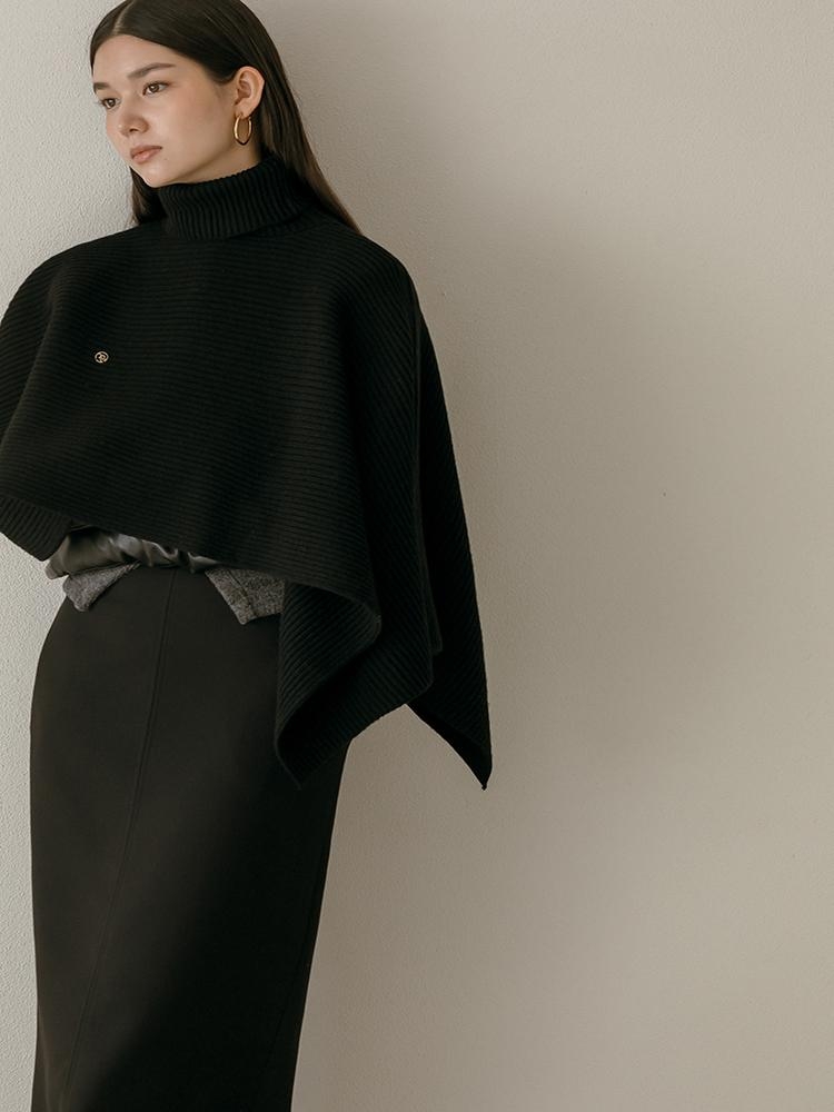 Temp Turtleneck Wool Cape Knitwear _ Black