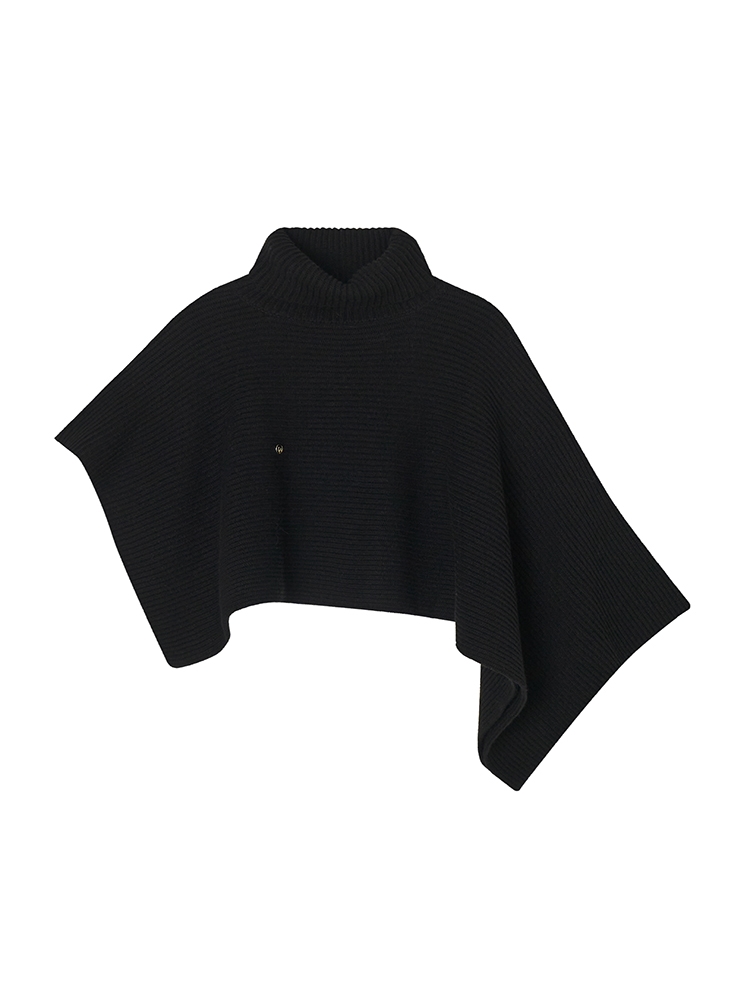 Temp Turtleneck Wool Cape Knitwear _ Black