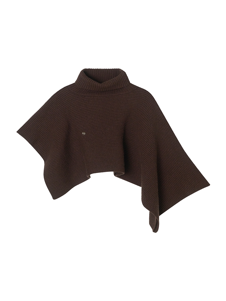 Temp Turtleneck Wool Cape Knitwear _ Brown