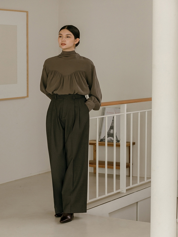 Flat Pintuck Slacks _ Gray