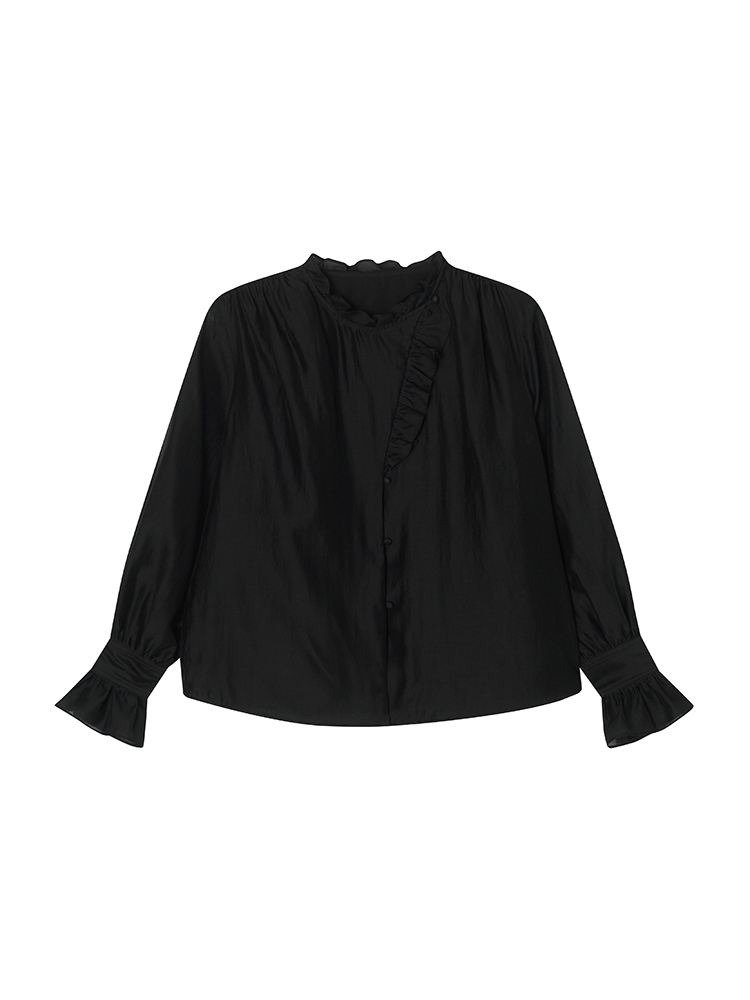 Trimming Frill Blouse _ Black