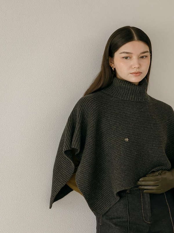 Temp Turtleneck Wool Cape Knitwear _ Gray