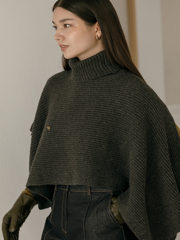 Temp Turtleneck Wool Cape Knitwear _ Gray