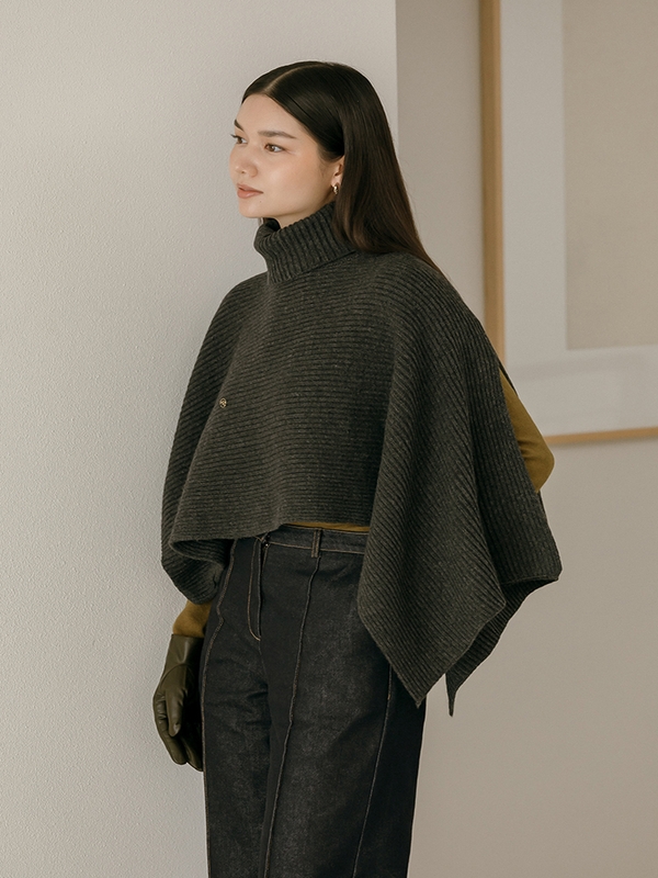 Temp Turtleneck Wool Cape Knitwear _ Gray